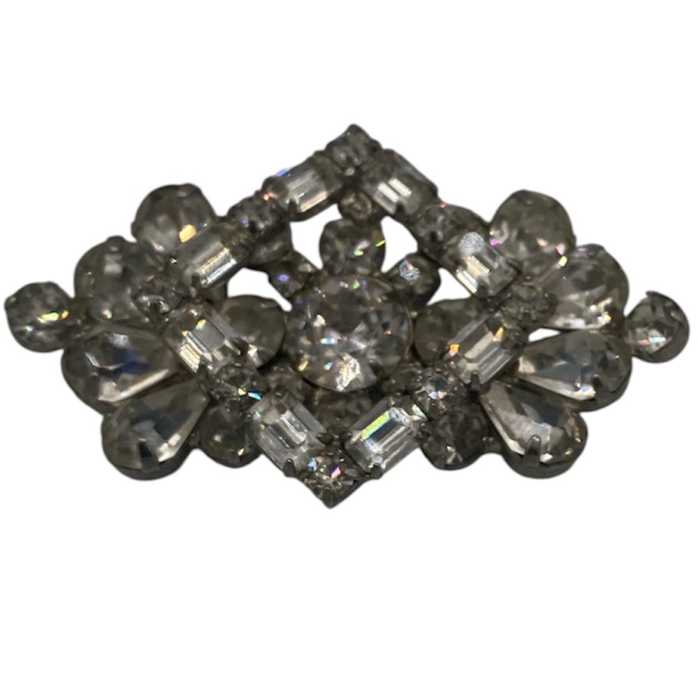Signed Weiss Silvertone Clear Rhinestone Brooch P… - image 2